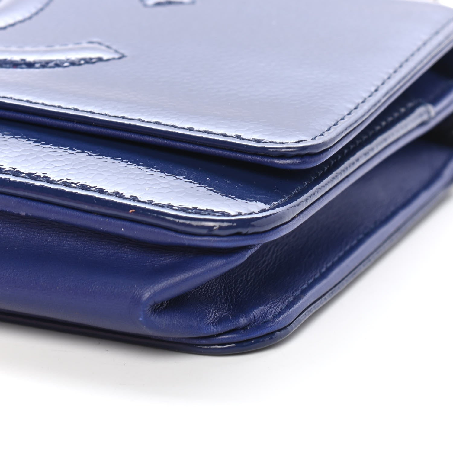 Chanel Grained Patent Calfskin Timeless Wallet On Chain WOC Blue 9 of 11