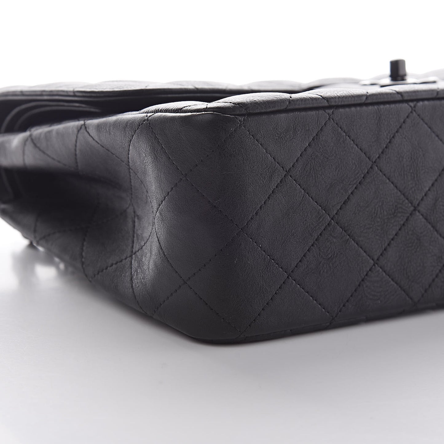 Crumpled Calfskin Quilted Jumbo Double Flap So Black