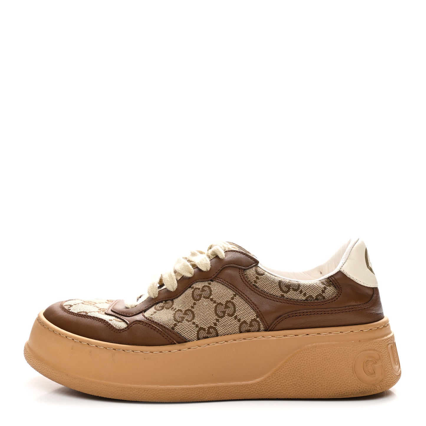 Calfskin GG Monogram Womens Platform 55mm Sneakers 39 Hezelnut Beige Ebony Mystic White