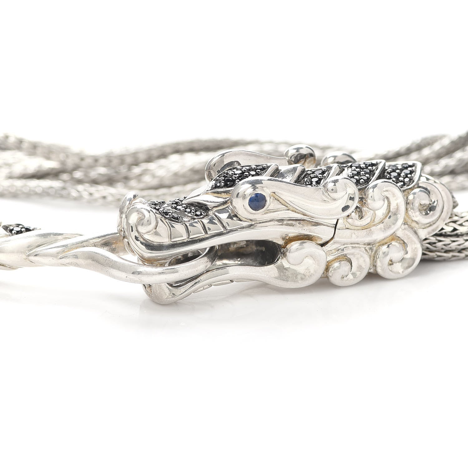 John Hardy Sterling Silver Black Spinel Sapphire Naga Dragon Multi Chain Necklace 4 of 5