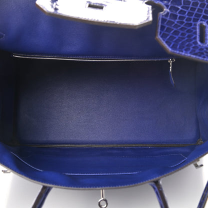 Hermes Shiny Porosus Crocodile Birkin 40 Bleu Electrique 4 of 9