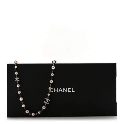 Chanel Crystal Pearl CC Long Necklace Silver 7 of 7