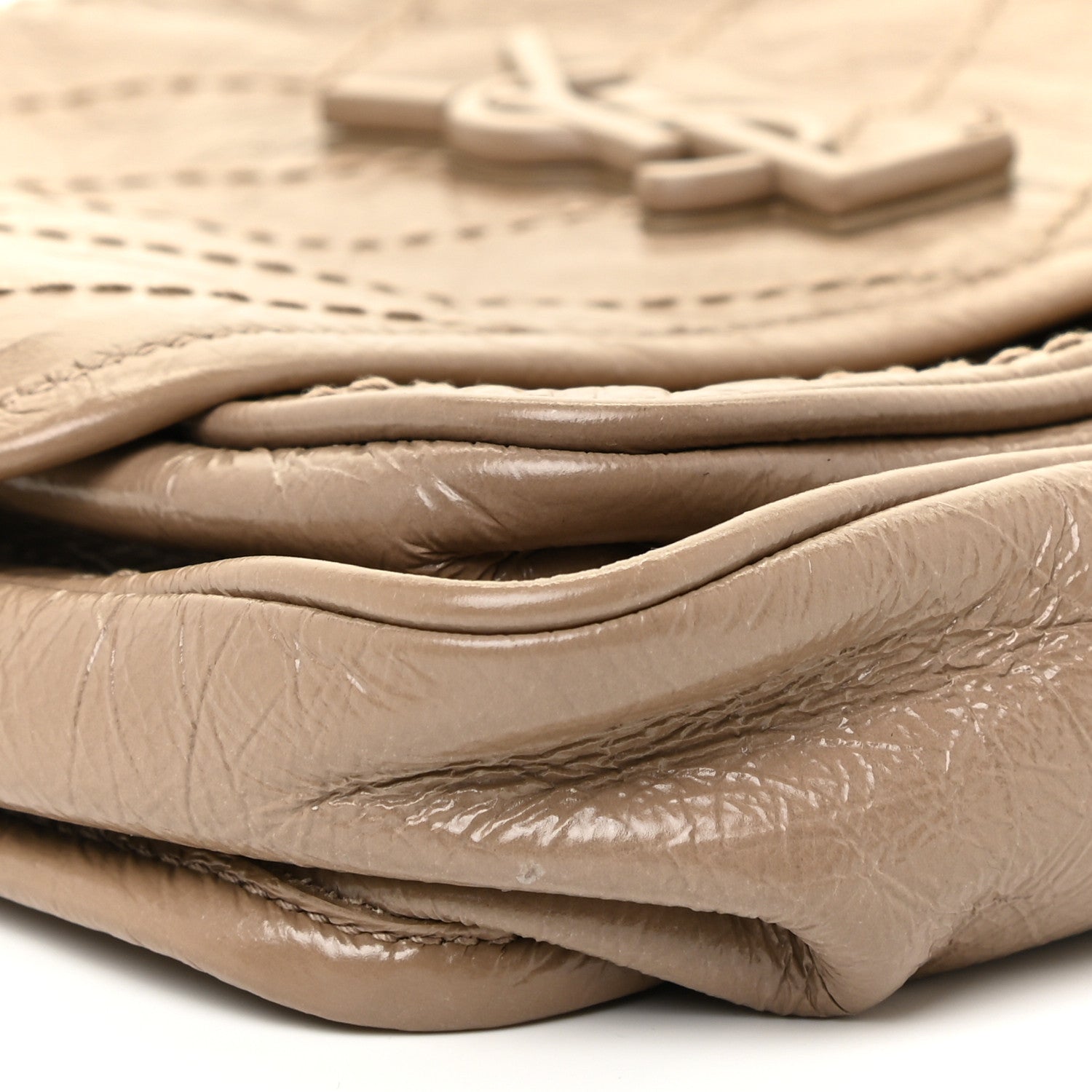 Saint Laurent Crinkled Calfskin Matelasse Monogram Baby Niki Chain Satchel Light Taupe 12 of 14