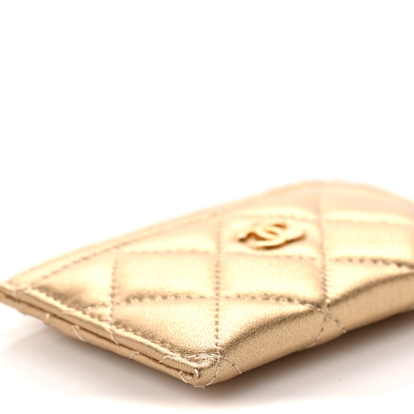 Metallic Lambskin Quilted CC Card Holder Gold