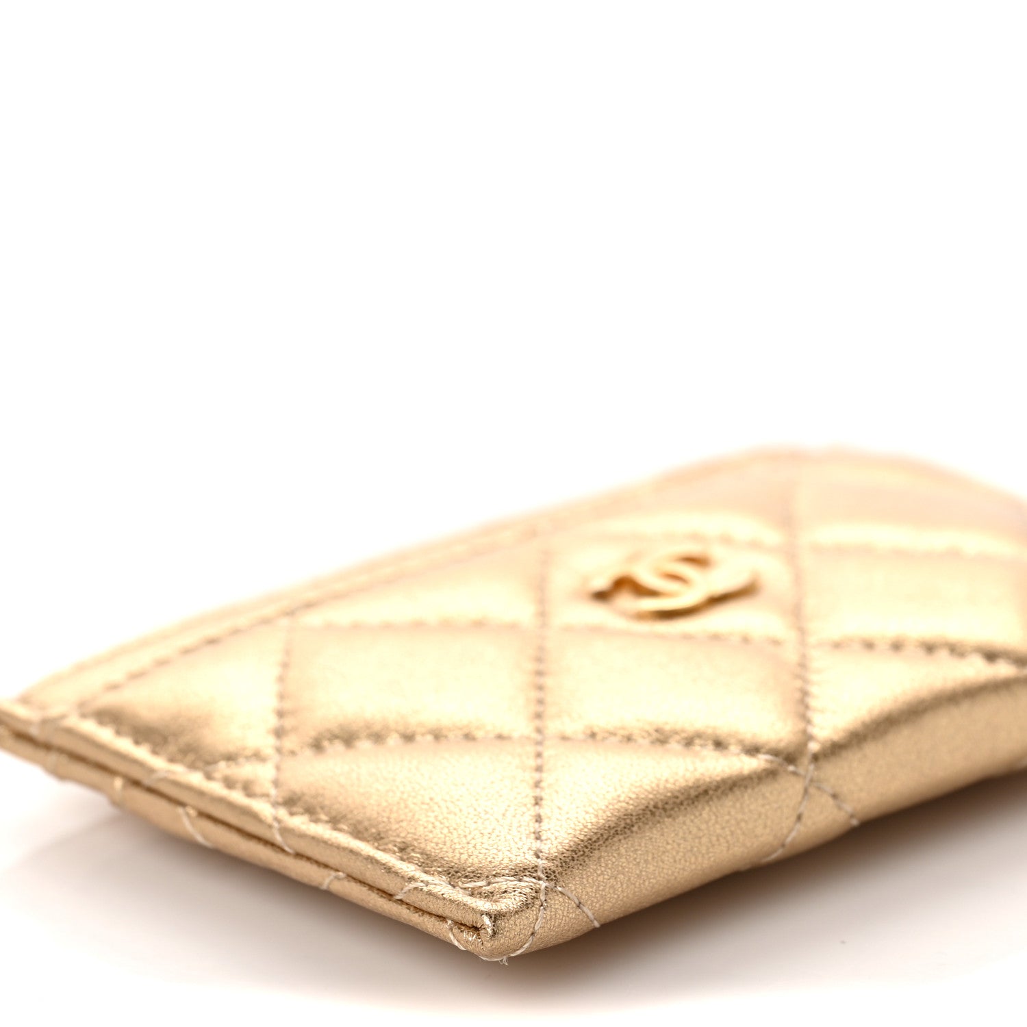 Chanel Metallic Lambskin Quilted CC Card Holder Gold 9 of 11