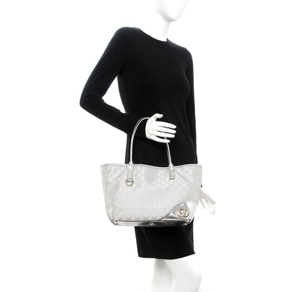 Gucci Metallic Monogram New Britt Medium Tote Silver 2 of 14