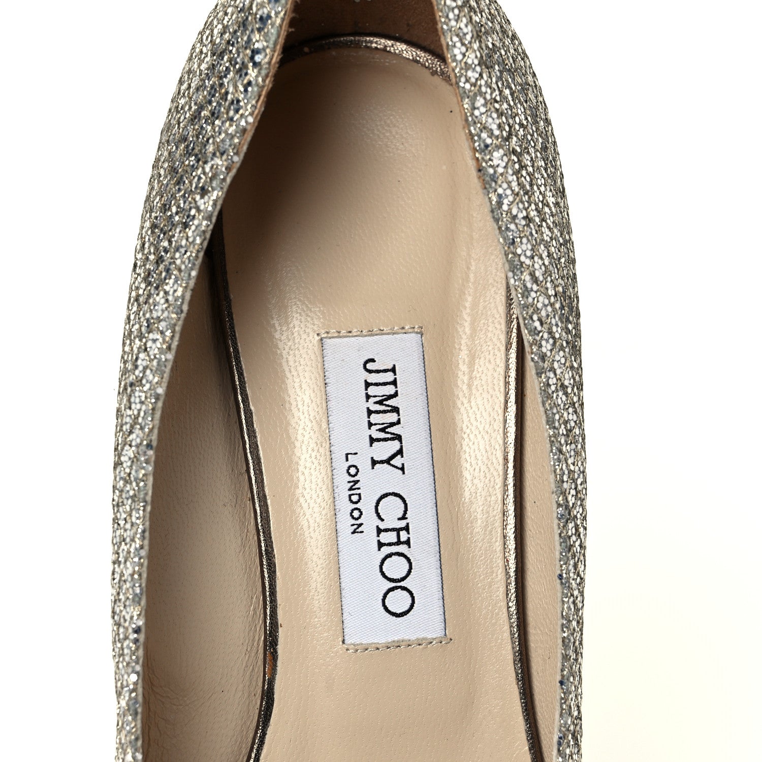 Jimmy Choo Glitter Fabric Baxen Peep Toe Wedges 41 Silver Gold 5 of 8