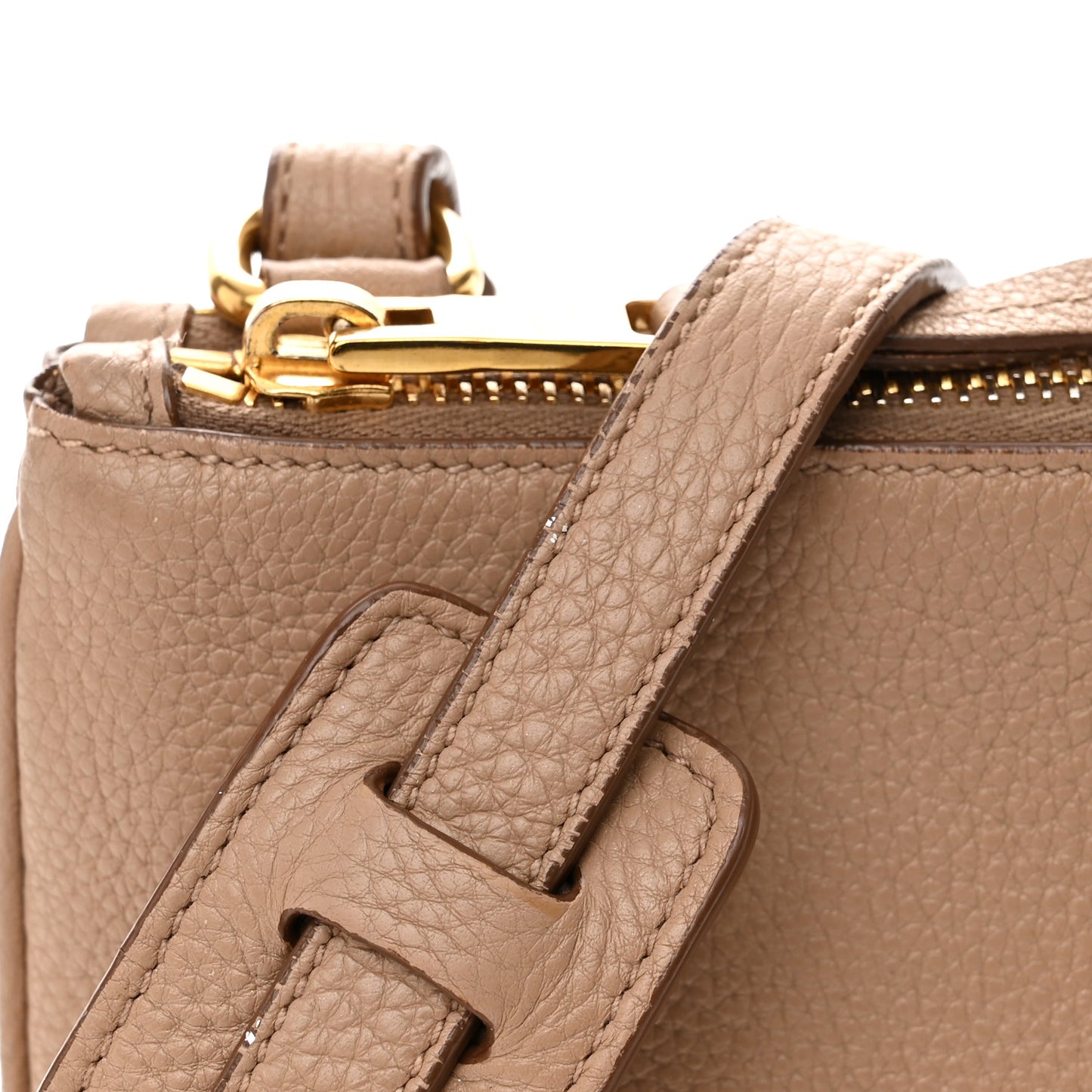 Vitello Daino Double Zip Crossbody Bag Cammeo
