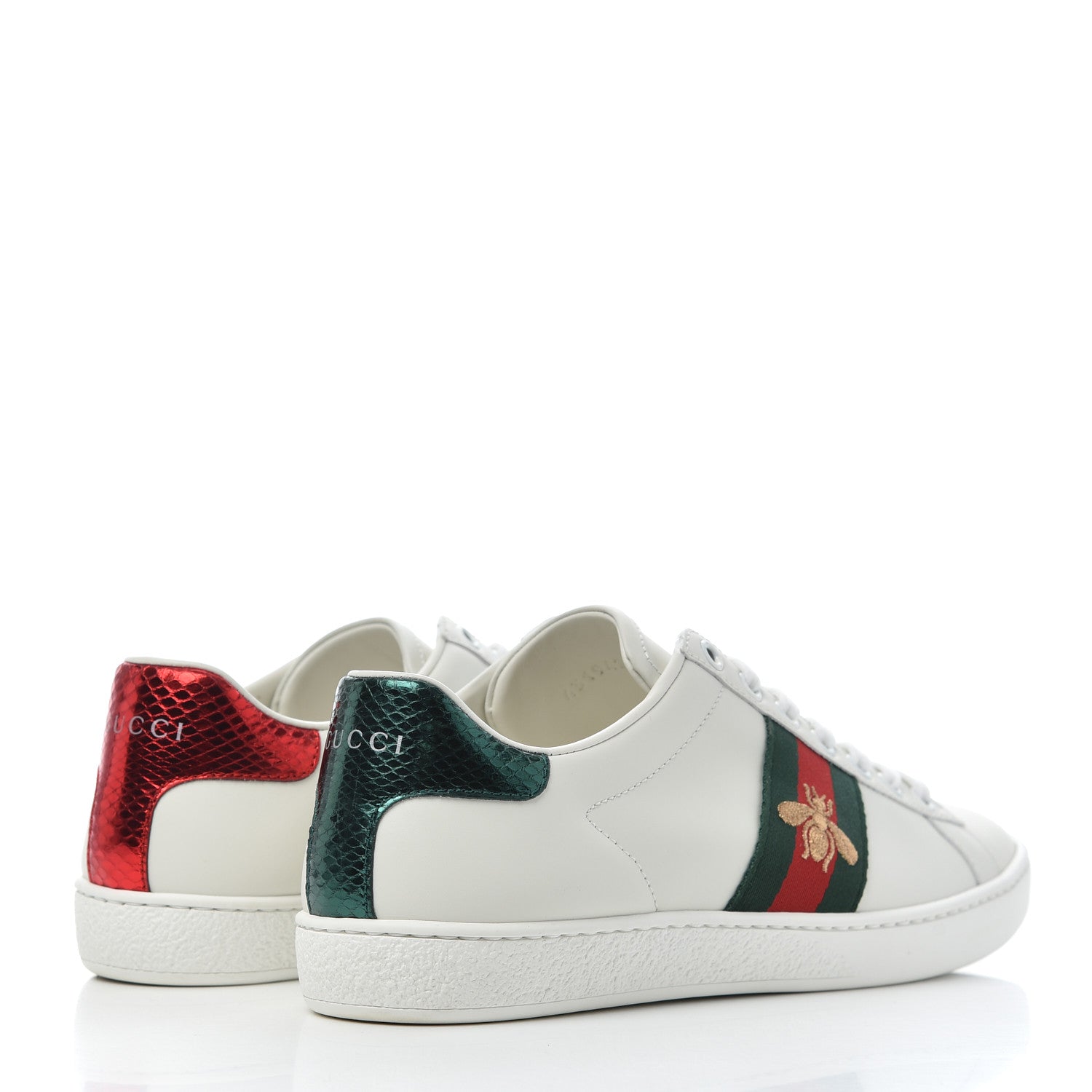 Gucci Calfskin Ayers Bee Embroidered Womens Ace Sneakers 37.5 White Green 4 of 18