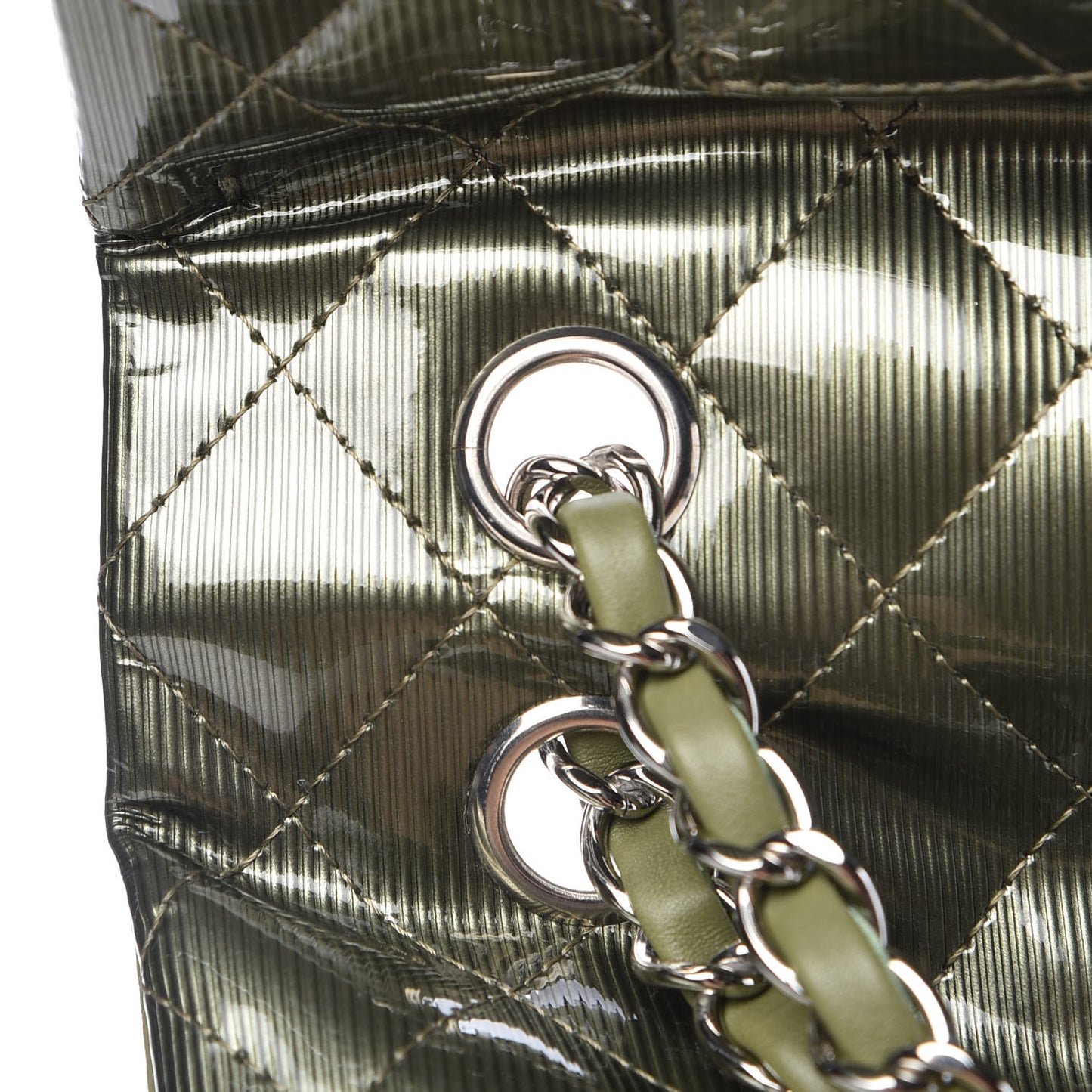 Striated Patent Quilted Medium Double Flap Green