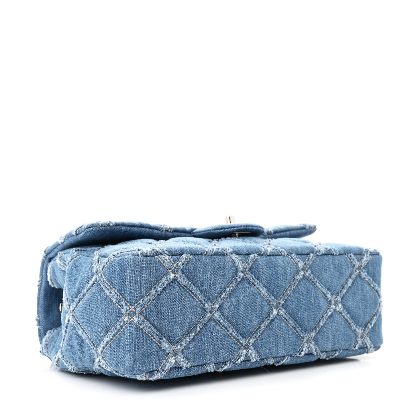 Denim Quilted Medium Distressed Single Flap Blue