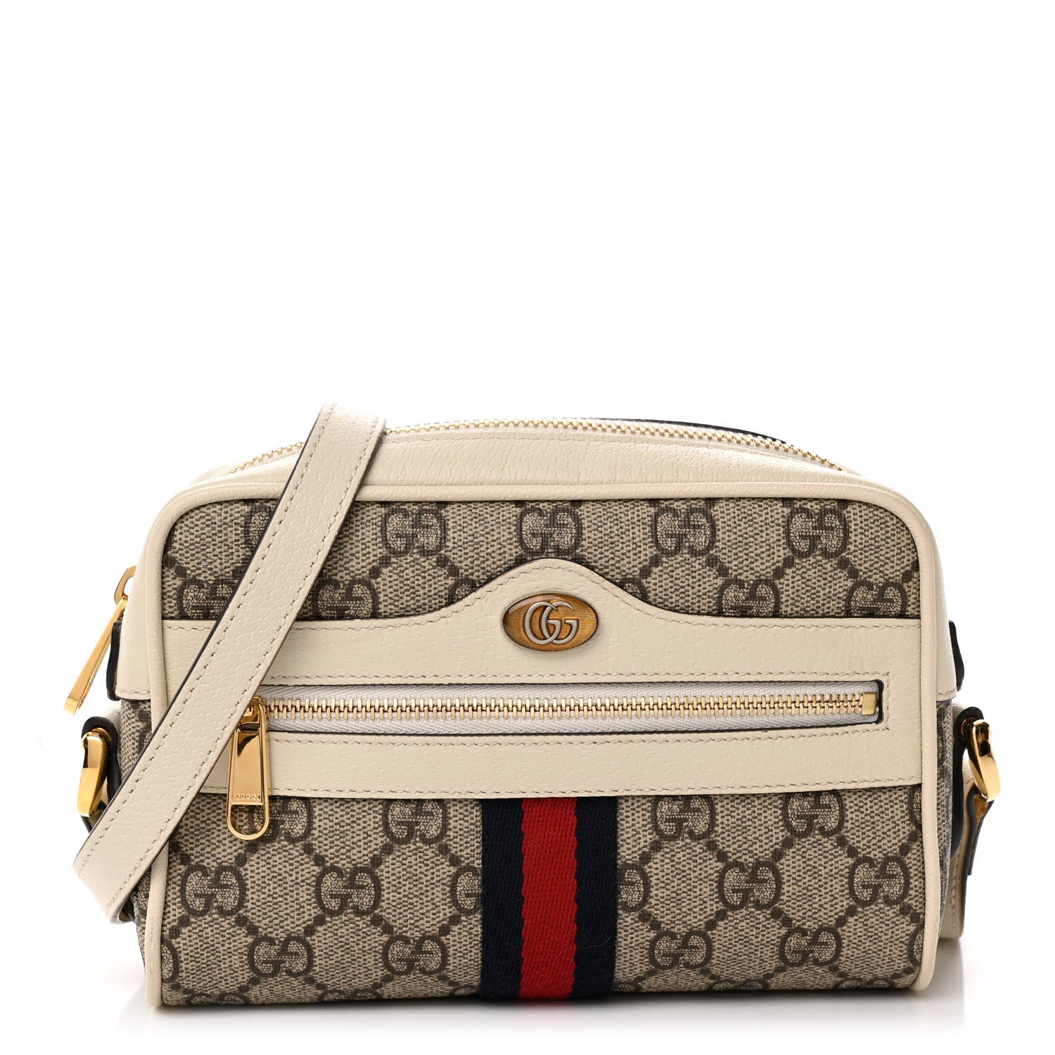 Gucci GG Supreme Monogram Textured Calfskin Web Mini Ophidia Shoulder Bag Beige Ebony Mystic White 1 of 12