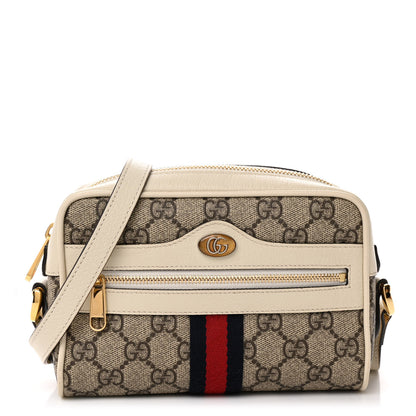 Gucci GG Supreme Monogram Textured Calfskin Web Mini Ophidia Shoulder Bag Beige Ebony Mystic White 1 of 12