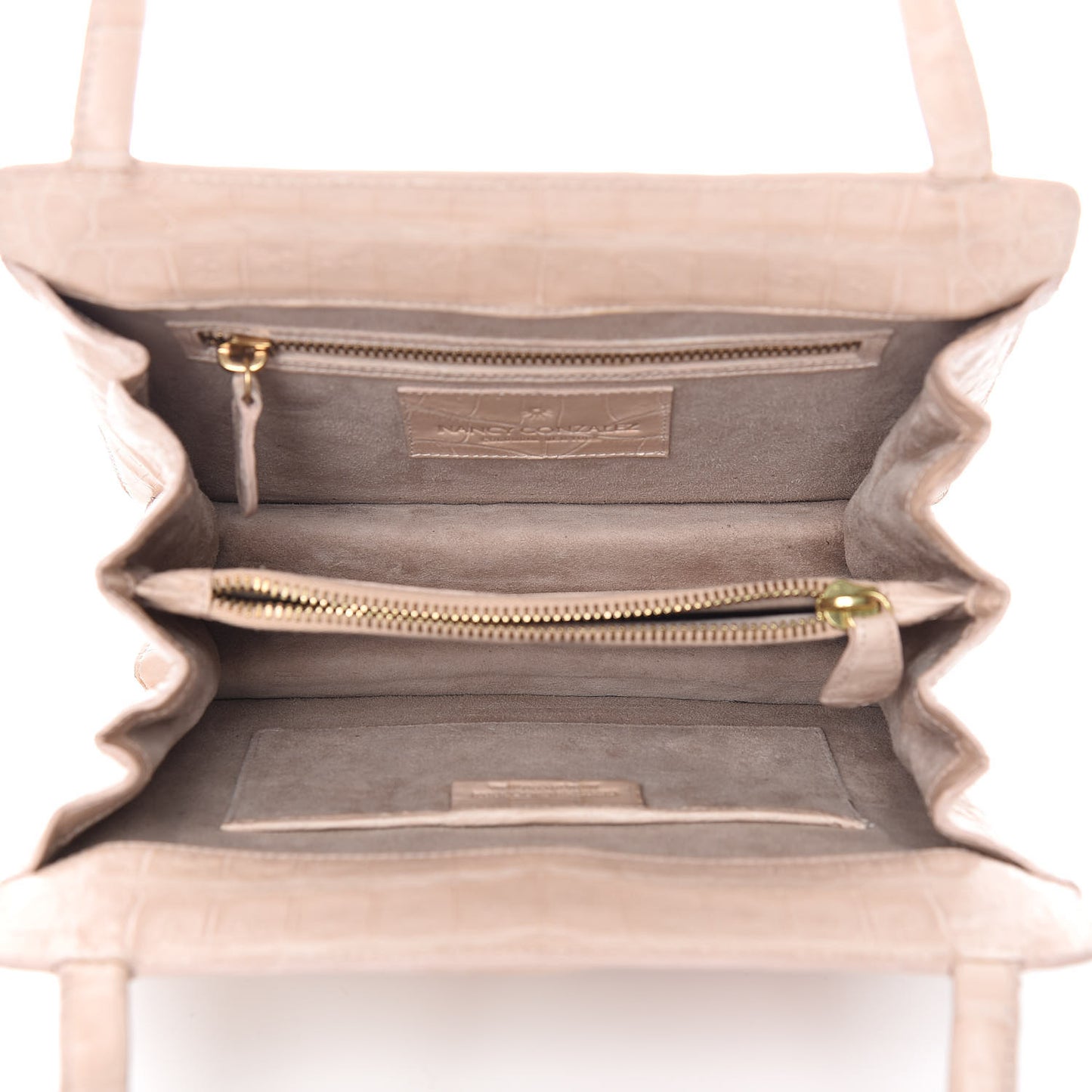 Crocodile Embroidered Floral Top Handle Bag Beige