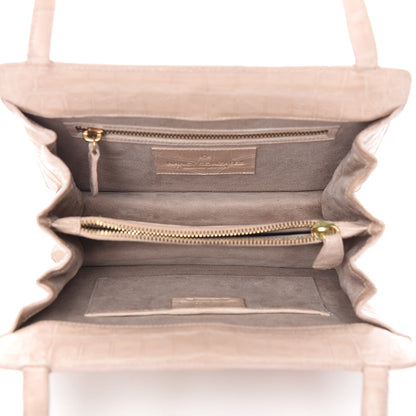 Nancy Gonzalez Crocodile Embroidered Floral Top Handle Bag Beige 5 of 10