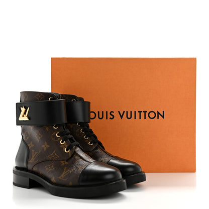 Louis Vuitton Calfskin Monogram Wonderland Flat Ranger Boots 37.5 Black 9 of 9