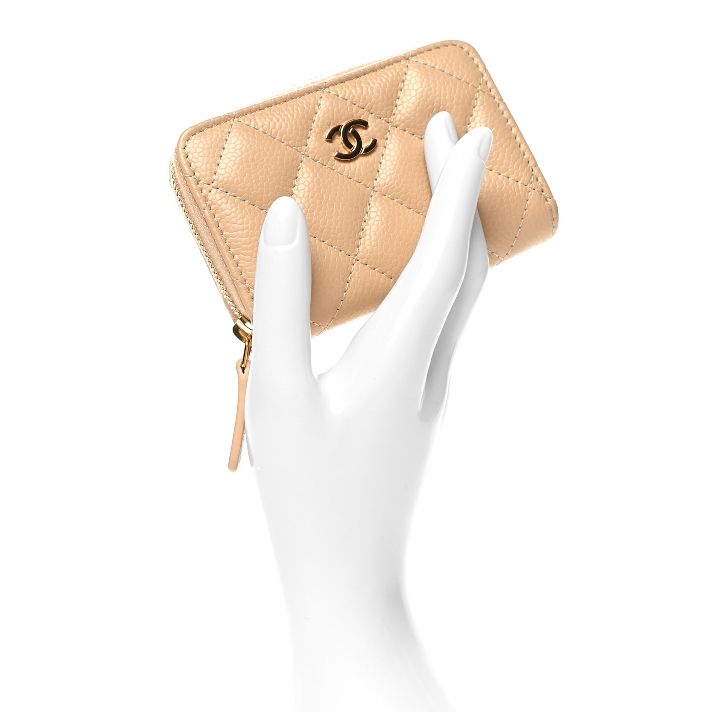 Caviar Quilted Zip Around Coin Purse Beige