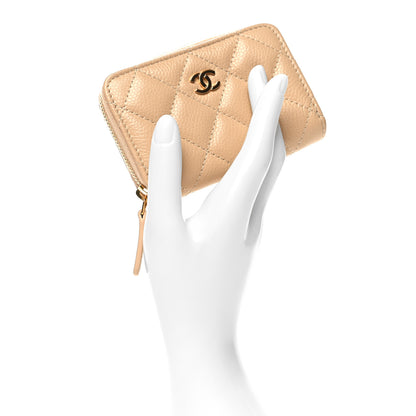 Chanel Caviar Quilted Zip Around Coin Purse Beige 2 of 8