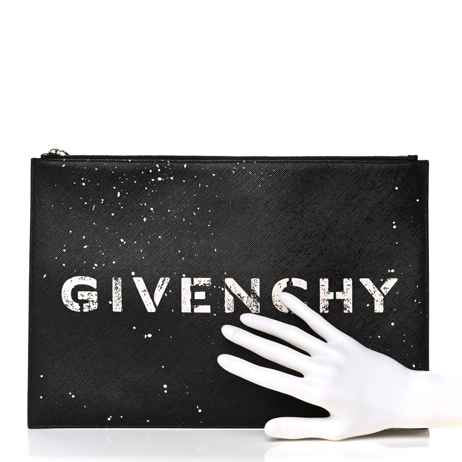 Givenchy Textured Coated Canvas Iconic Paint Splatter Prints Flat Medium Clutch Bag Black 2 of 9