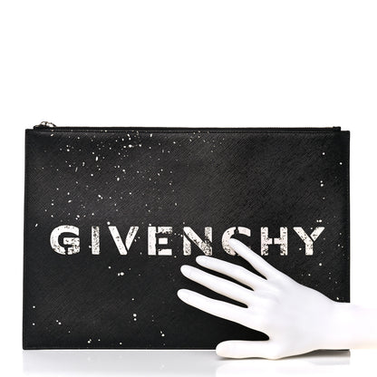 Givenchy Textured Coated Canvas Iconic Paint Splatter Prints Flat Medium Clutch Bag Black 2 of 9