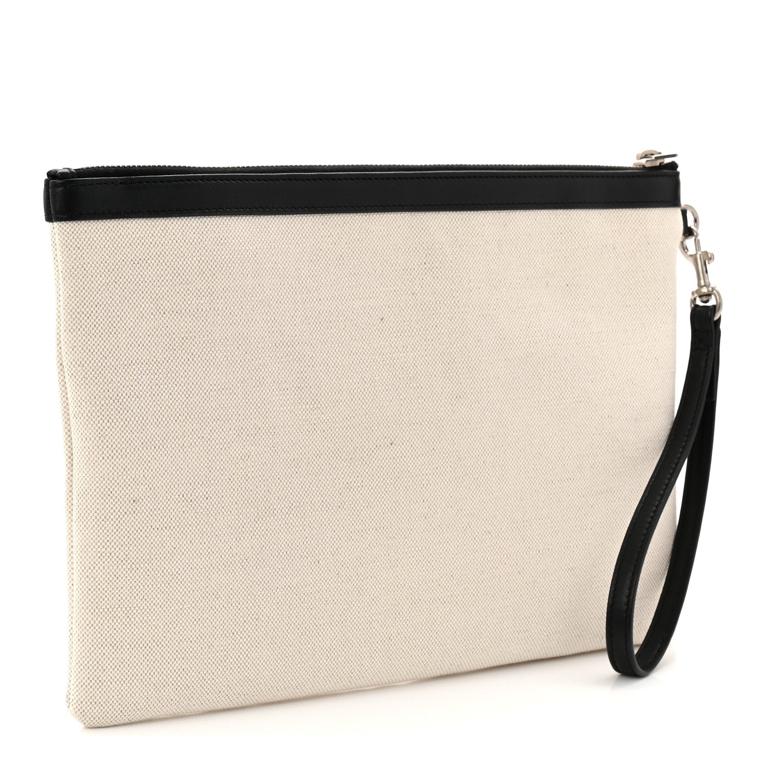 Saint Laurent Linen Canvas Rive Gauche Zipped Pouch Optic White 3 of 7