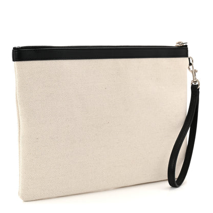 Saint Laurent Linen Canvas Rive Gauche Zipped Pouch Optic White 3 of 7