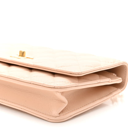 Chanel Lambskin Quilted Sweet Camellia Wallet on Chain WOC Light Beige 11 of 12