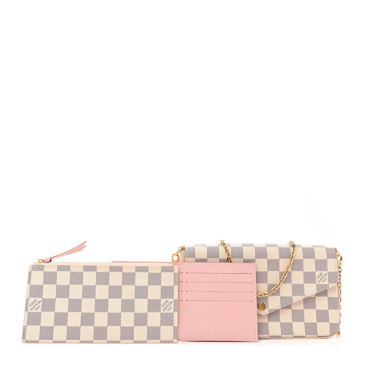 Damier Azur Pochette Felicie Chain Wallet Rose Ballerine