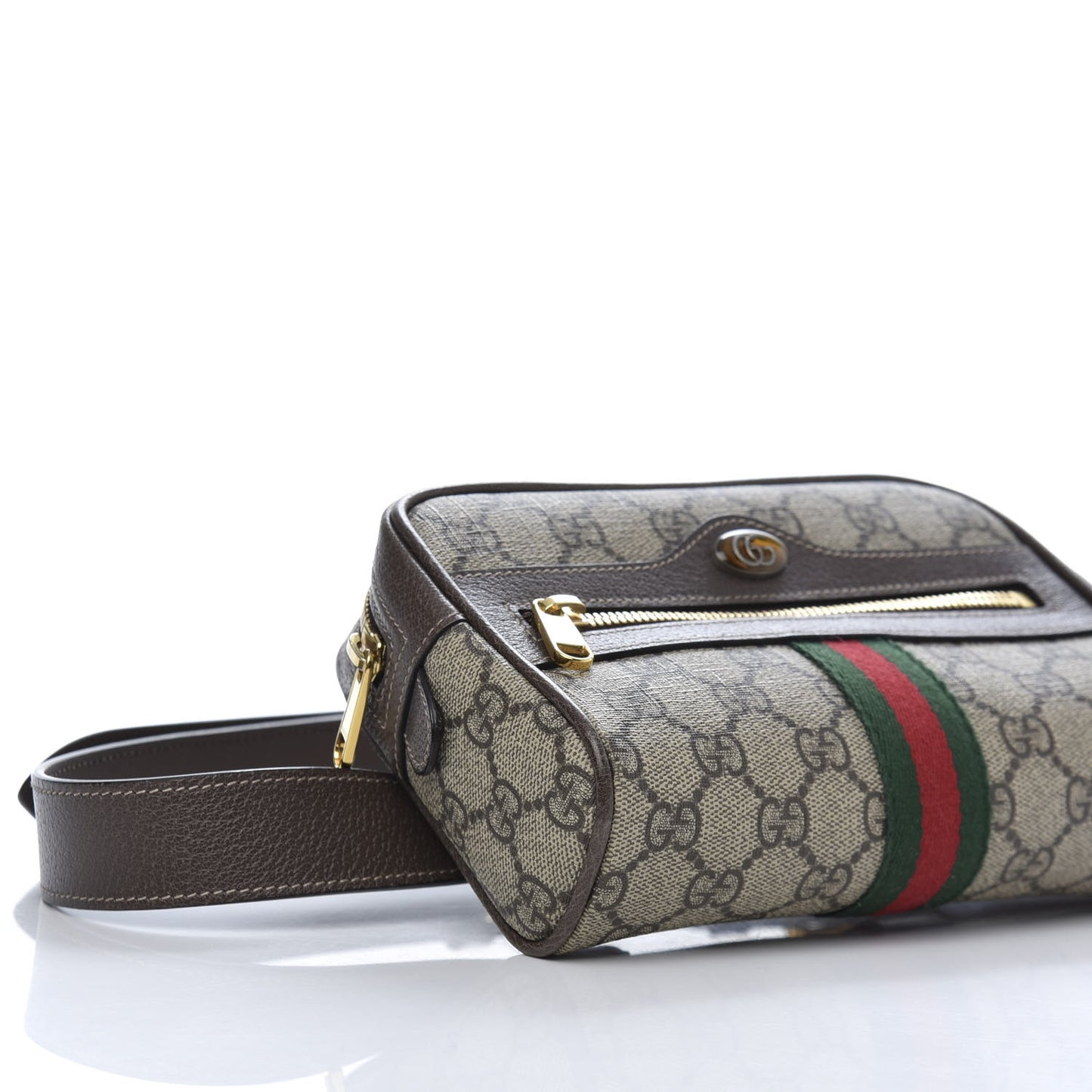 GG Supreme Monogram Web Small Ophidia Belt Bag 85 34 Dark Brown