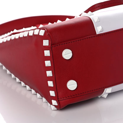 Valentino Garavani Vitello Colorblock Free Rockstud Top Handle Shoulder Bag Rosso Valentino White 6 of 8