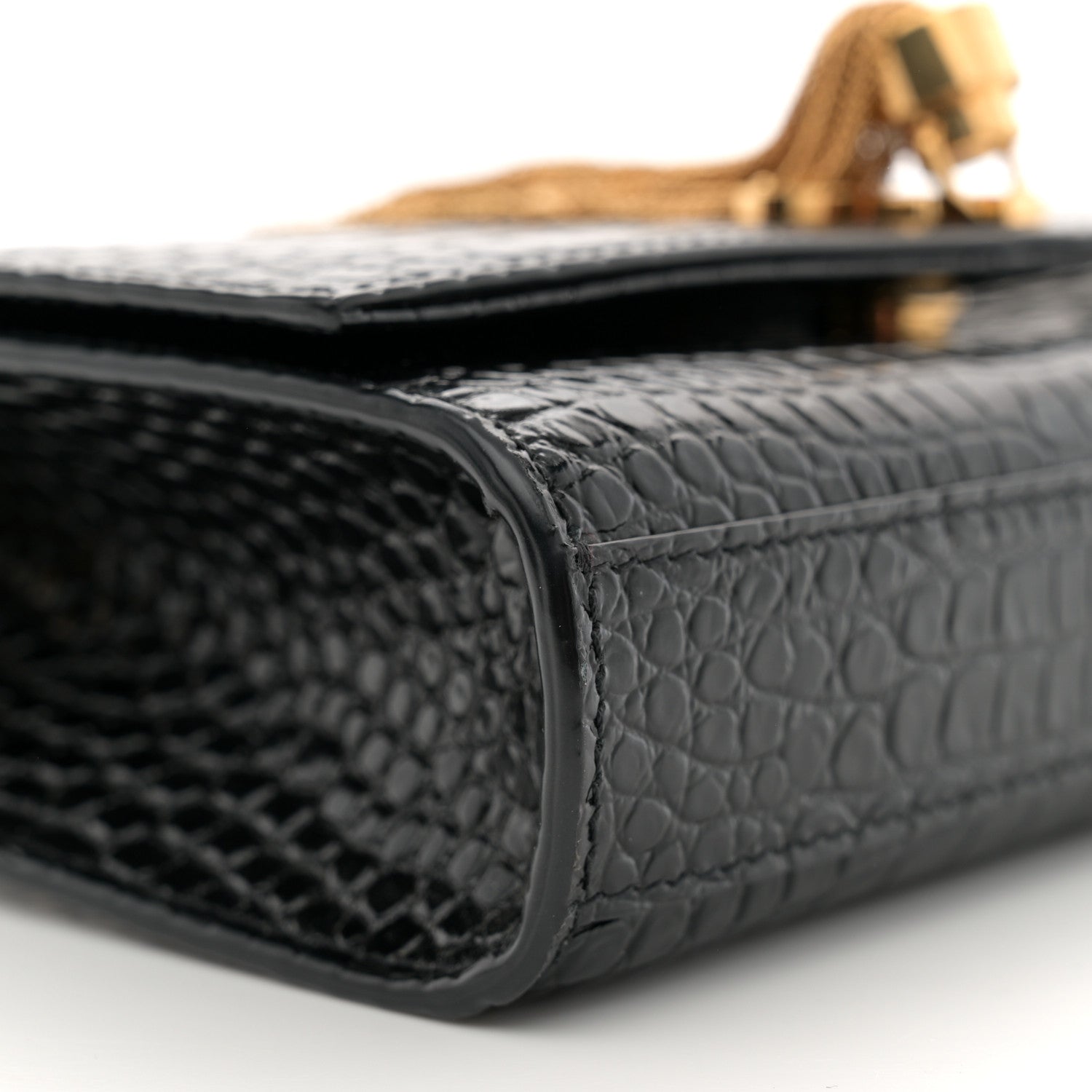 Saint Laurent Calfskin Crocodile Embossed Small Classic Monogram Kate Tassel Satchel Black 8 of 10