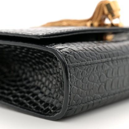 Saint Laurent Calfskin Crocodile Embossed Small Classic Monogram Kate Tassel Satchel Black 8 of 10