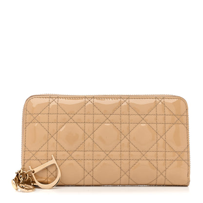 Christian Dior Patent Cannage Lady Dior Continental Zip Wallet Beige 1 of 8