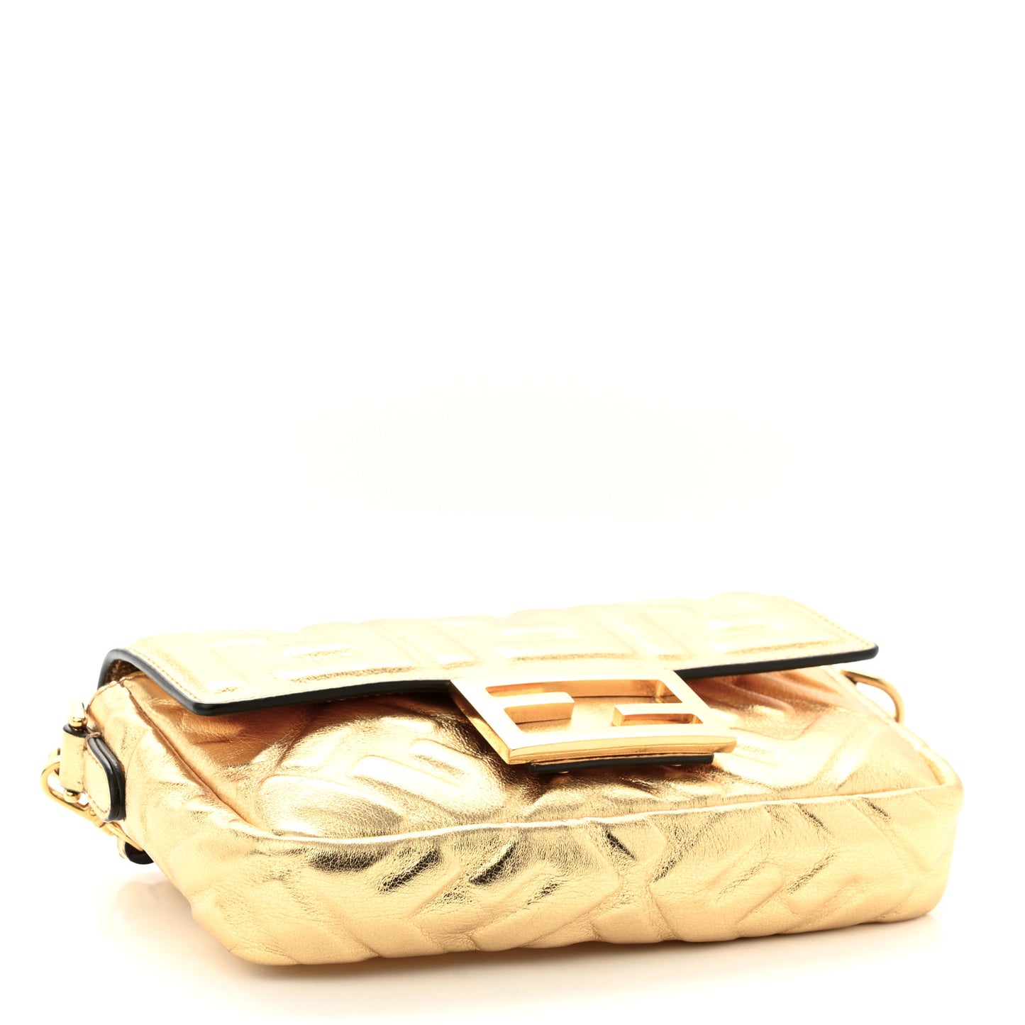 Vitello Catalan Mirror FF 1974 Embossed Mini Baguette Gold