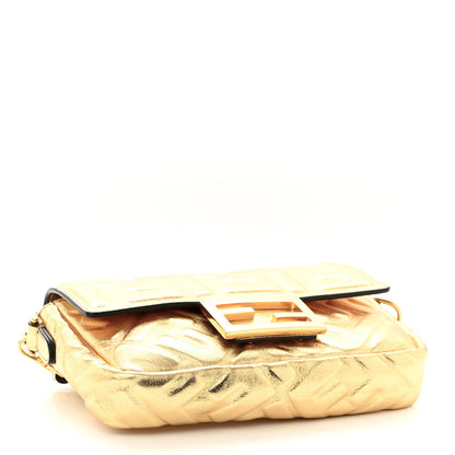 Fendi Vitello Catalan Mirror FF 1974 Embossed Mini Baguette Gold 4 of 11