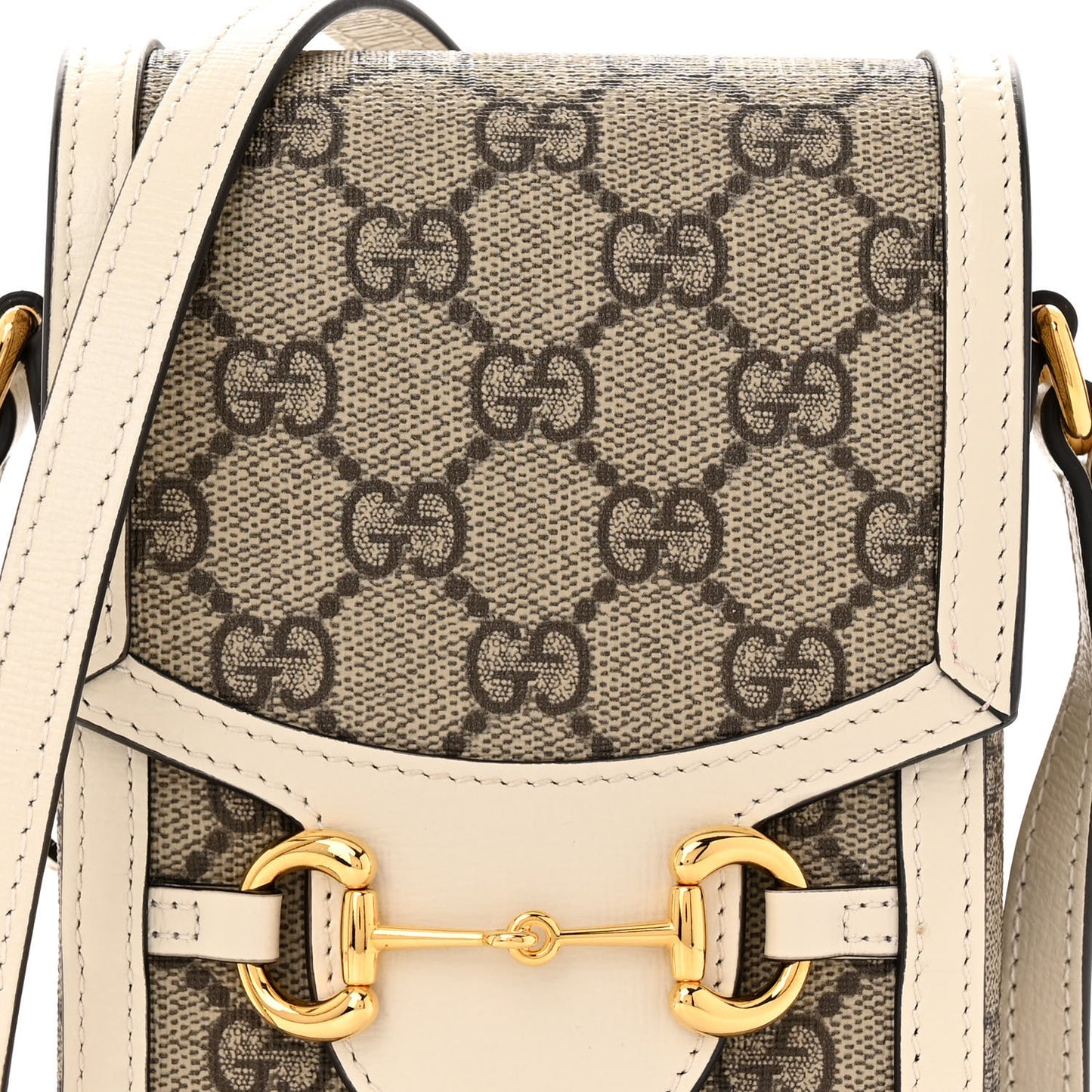 GG Supreme Monogram Azalea Calfskin Mini Horsebit 1955 Crossbody Bag Beige Ebony Mystic White