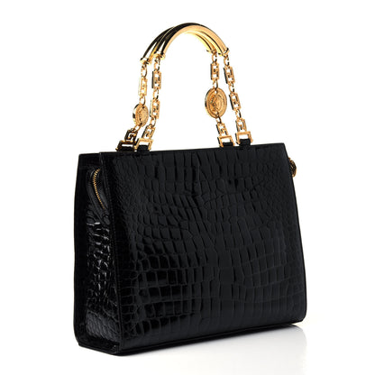 Versace Croc Stamped Patent Medusa Shoulder Bag Black 2 of 4