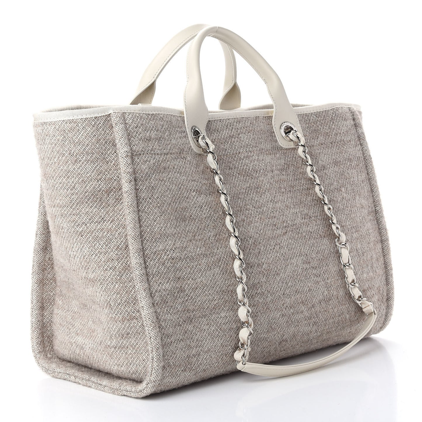 Mixed Fibers Calfskin Medium Deauville Tote Light Grey