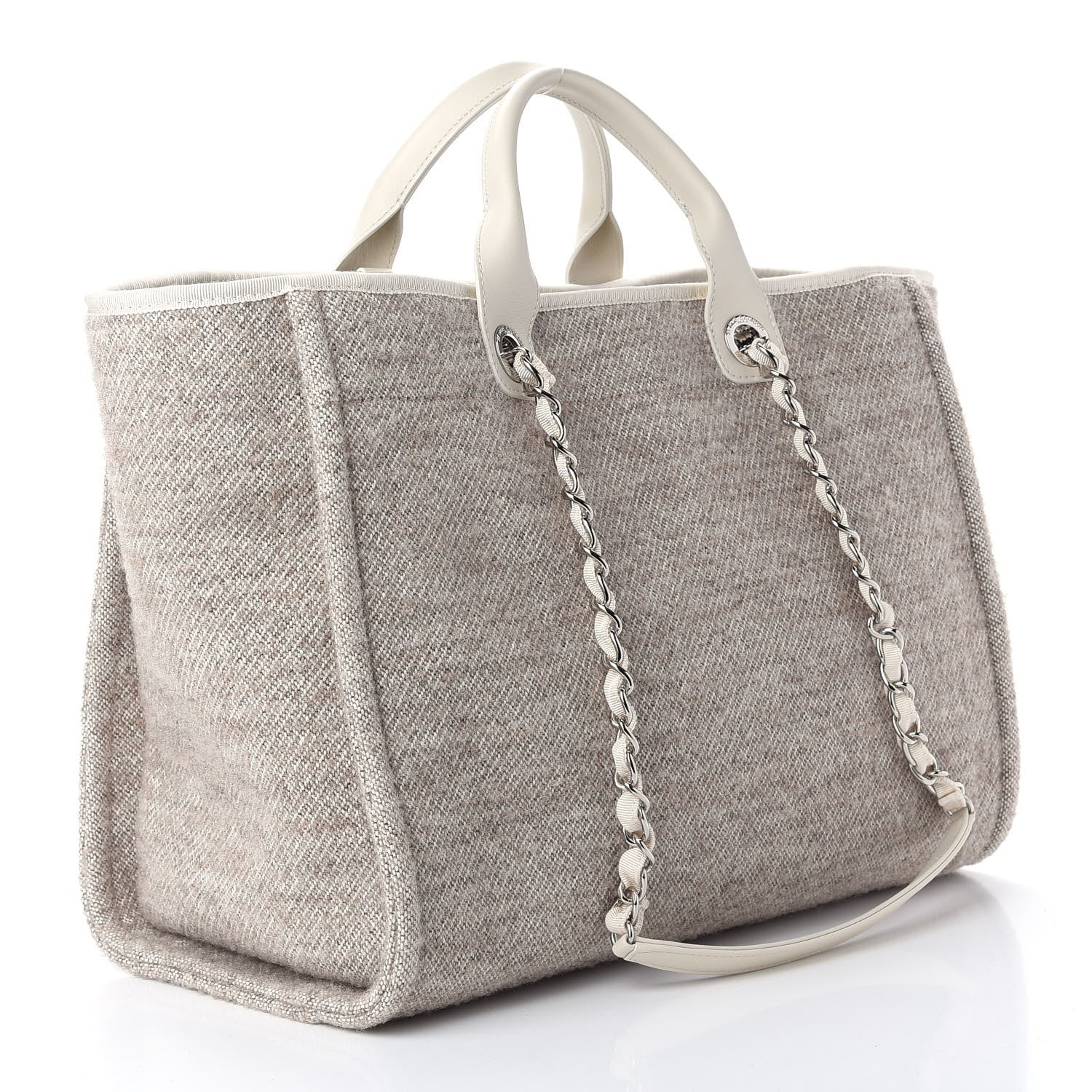 Chanel Mixed Fibers Calfskin Medium Deauville Tote Light Grey 3 of 10