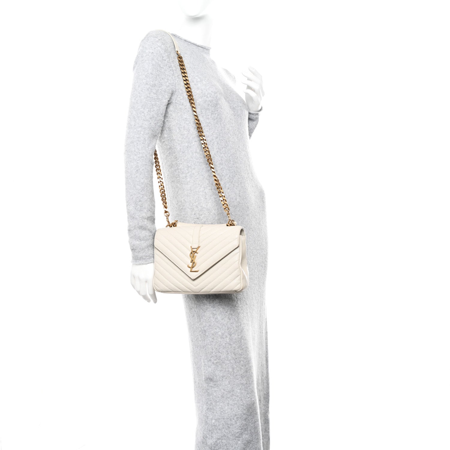 Saint Laurent Sheepskin Matelasse Chevron Monogram Medium College Bag Crema Soft 2 of 13
