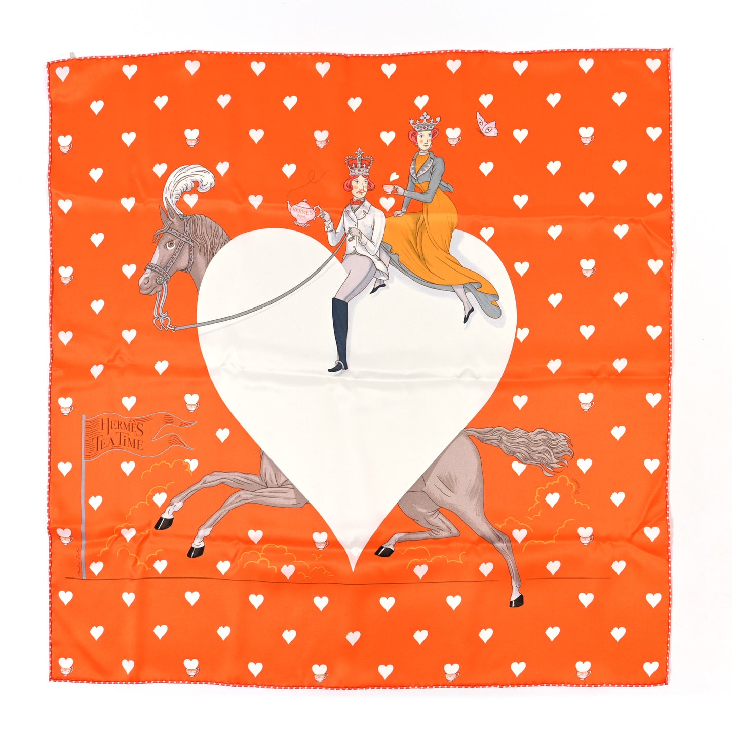 Silk Tea Time Scarf 70 Orange Gris White