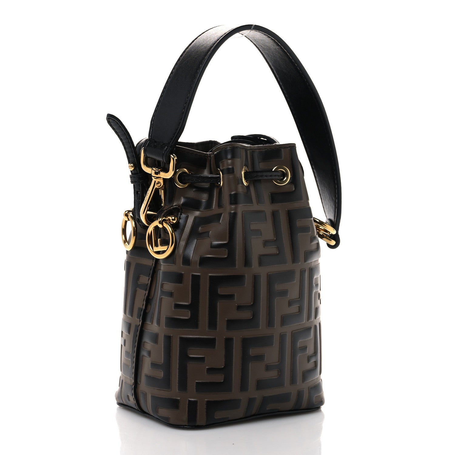Fendi Vitello Liberty F is Fendi Bi-Color FF 1974 Embossed Mini Mon Tresor Bucket Bag Maya Black 3 of 12
