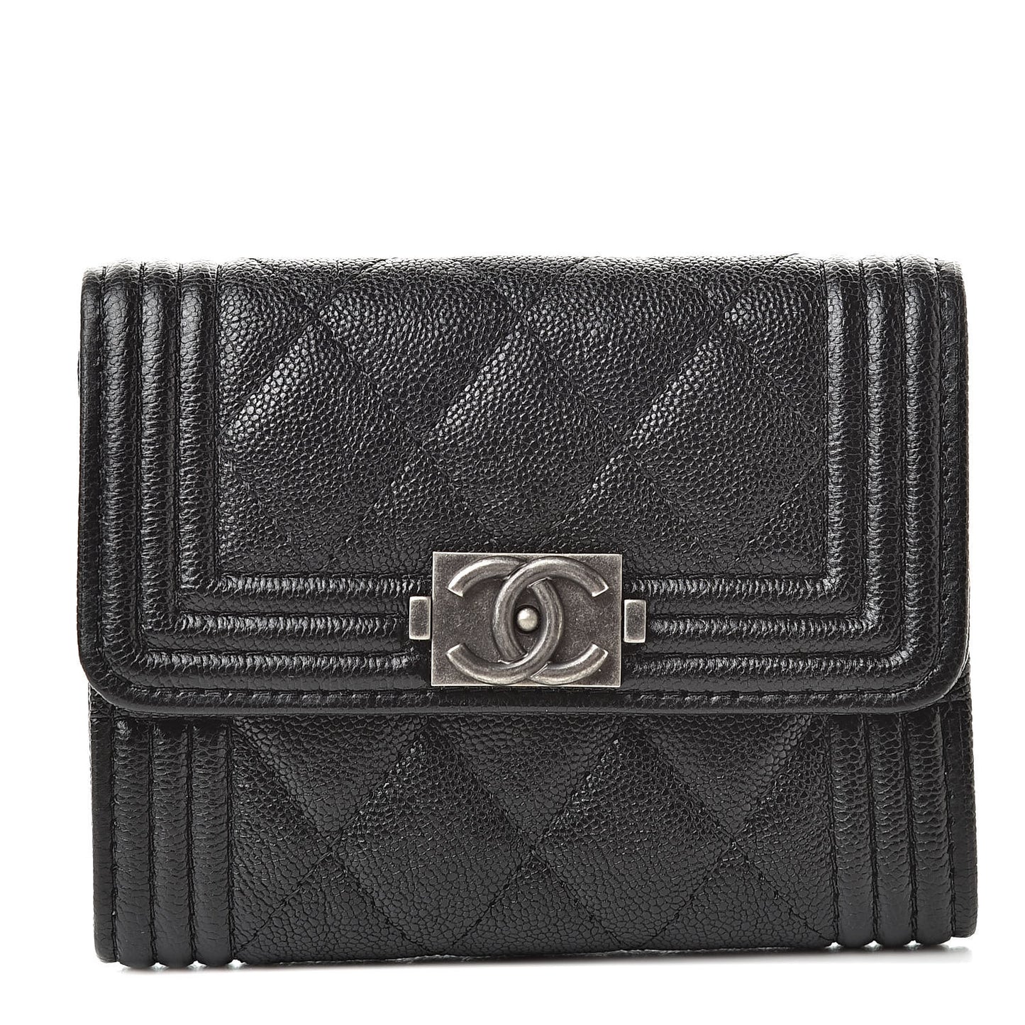 Caviar Quilted Boy Flap Card Holder Black
