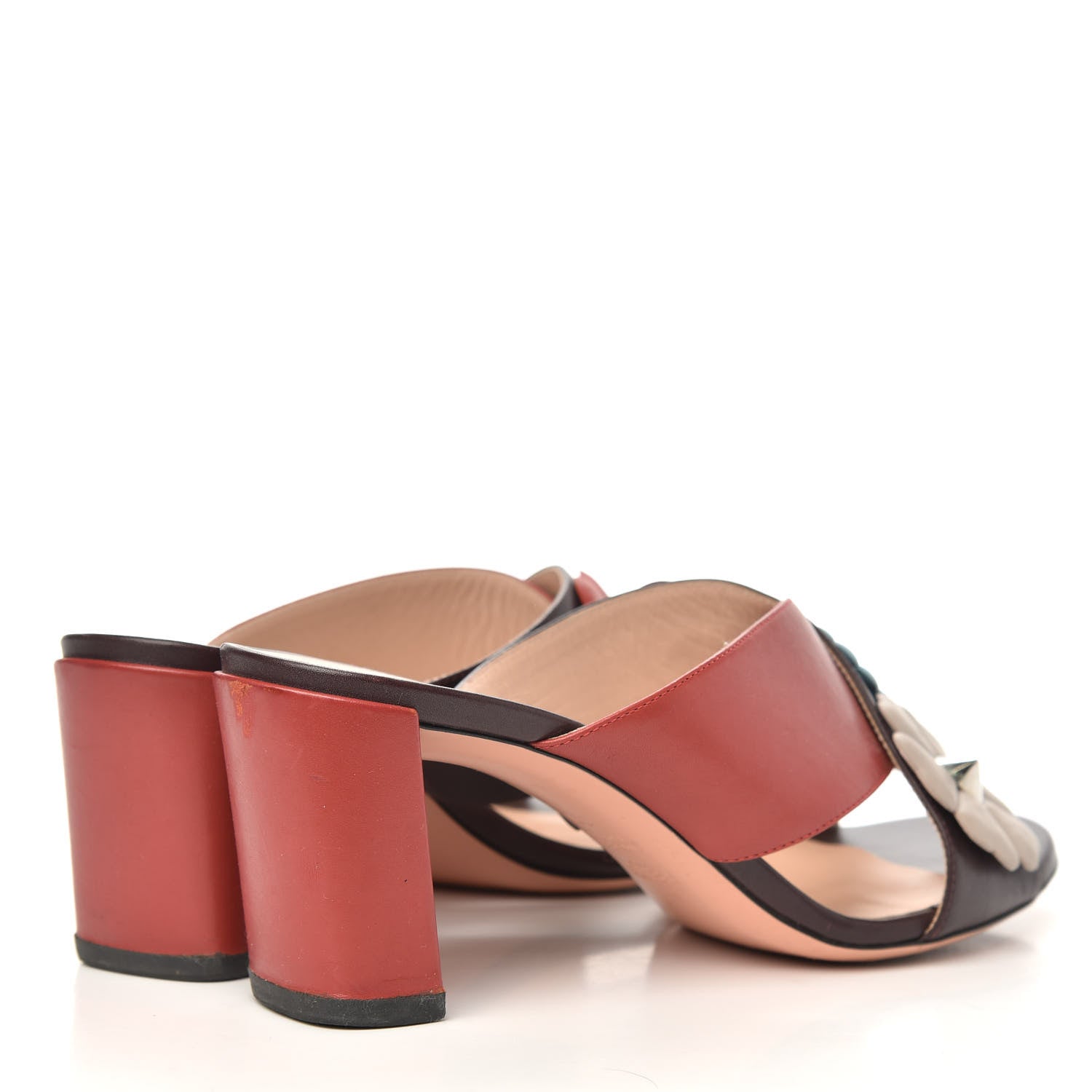 Fendi Calfskin Flowerland Studded Elsa Colorblock Sandals 39 Multicolor 4 of 10