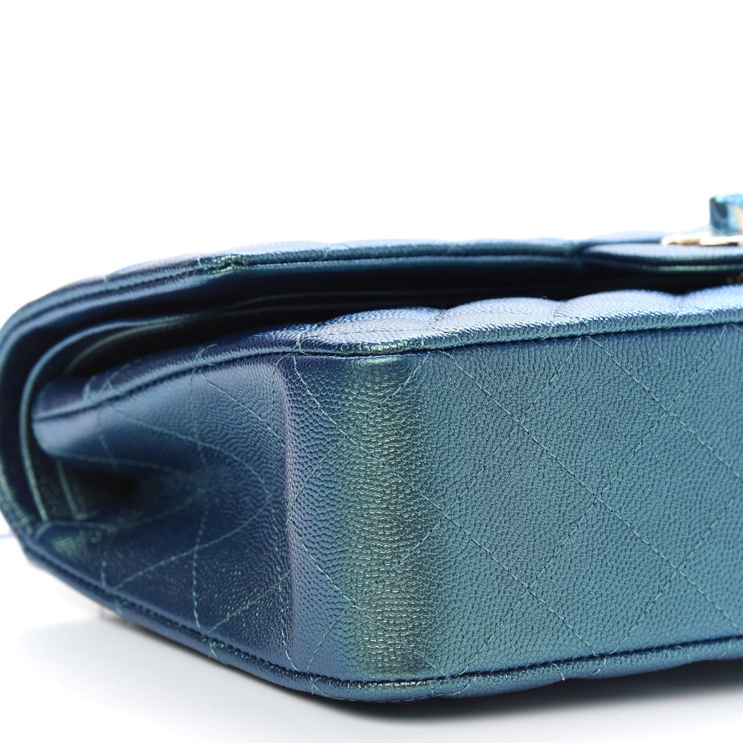 Iridescent Caviar Quilted Medium Double Flap Green