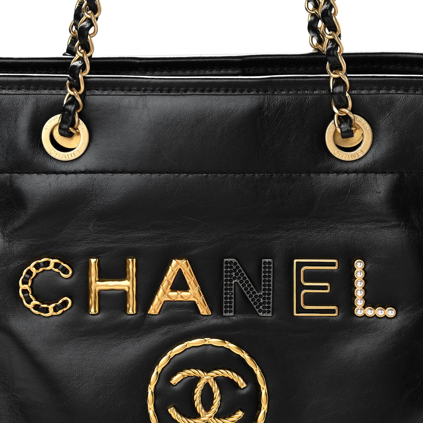 Aged Calfskin Small Charms Deauville Tote Black