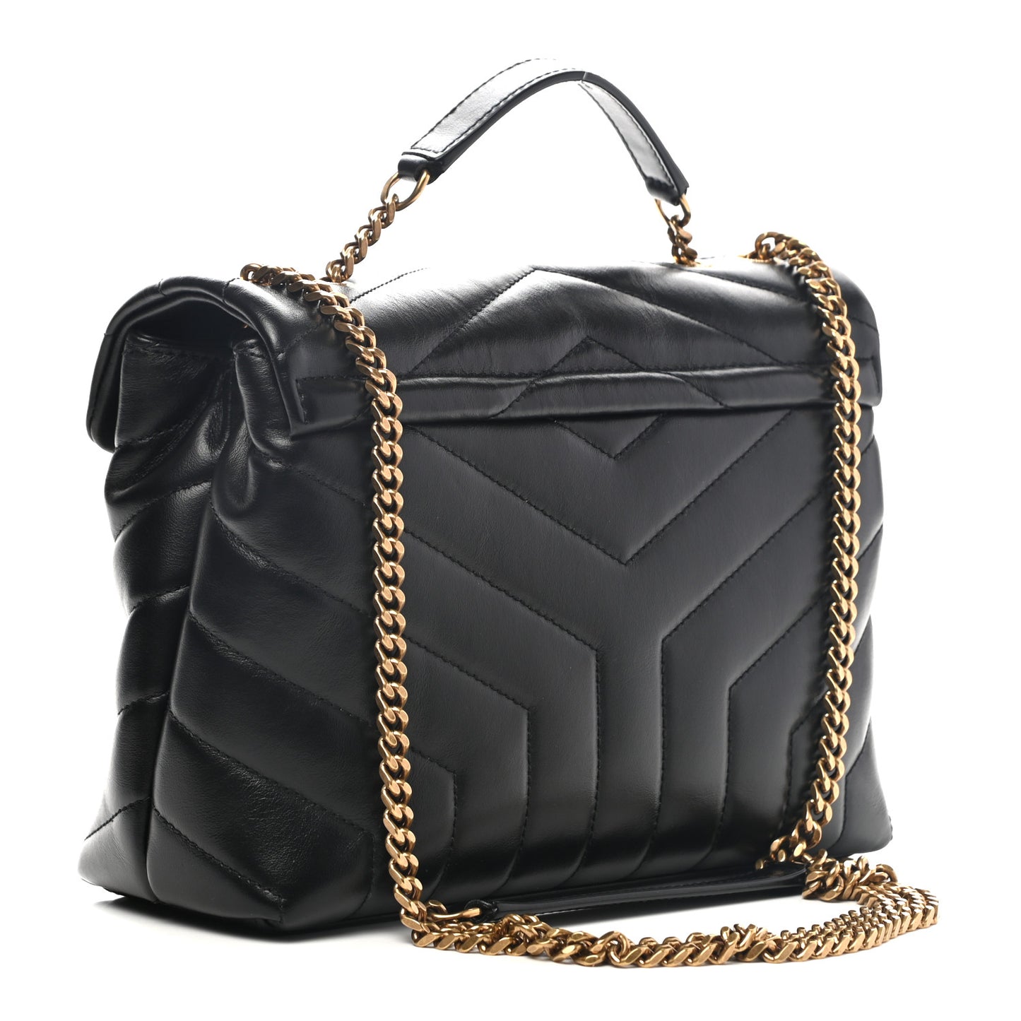 Calfskin Y Quilted Monogram Small Loulou Chain Satchel Black