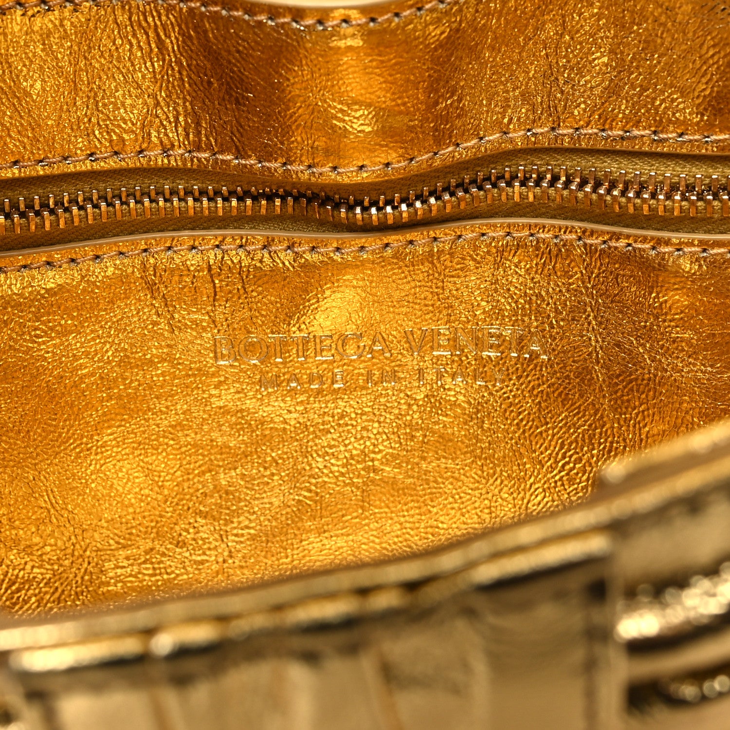 Bottega Veneta Metallic Calfskin Intreccio Plisse Cassette Crossbody Bag Gold 6 of 10