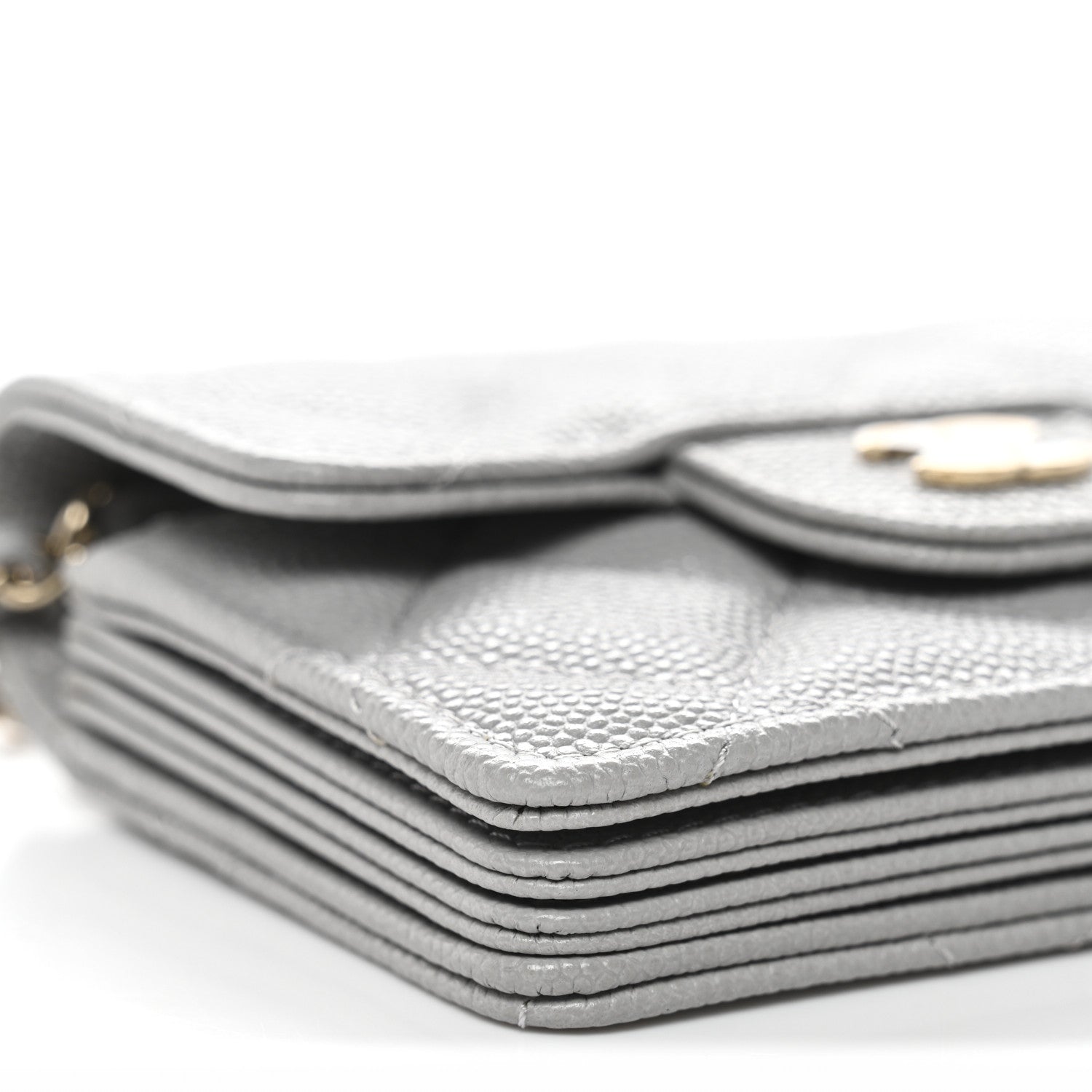 Chanel Caviar Quilted Flap Card Holder On Chain Grey 10 of 12