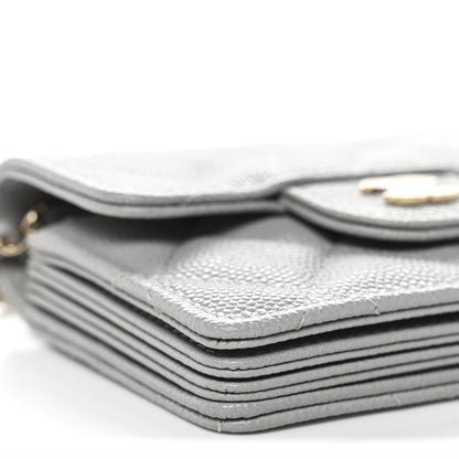 Chanel Caviar Quilted Flap Card Holder On Chain Grey 10 of 12